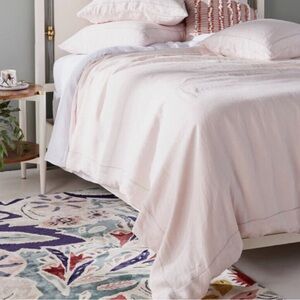 NWOT Anthropologie Stitched Linen QUEEN Duvet Cover Blush Pink Z457-1